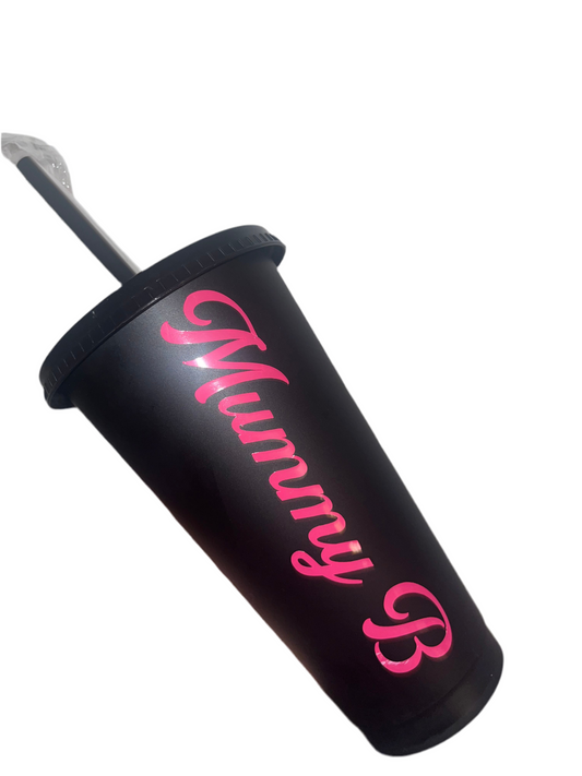 2 Custom Black Cold Cup with Straw – Personalised Reusable Tumbler