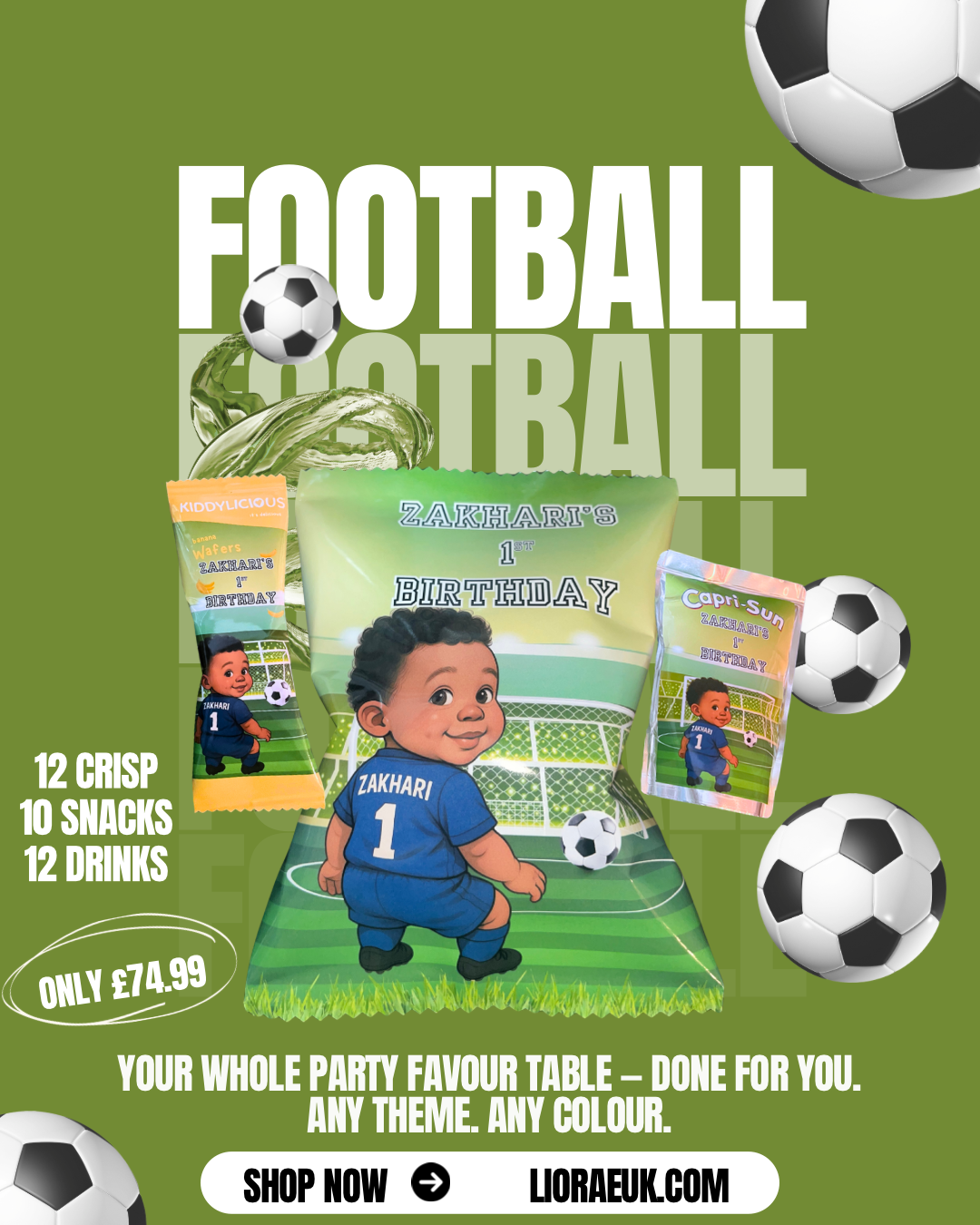 Personalised Party Snack Bundle – Custom Theme | 12 Crisp Bags, 10 Snacks, 12 Drinks